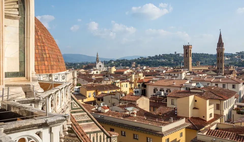 Vista de Florencia desde la terraza del Duomo, con la cúpula y Palazzo Vecchio